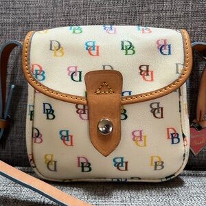 Dooney & Bourke Vintage Rare Mini Rainbow Canvas Genuine Leather Crossbody Bag